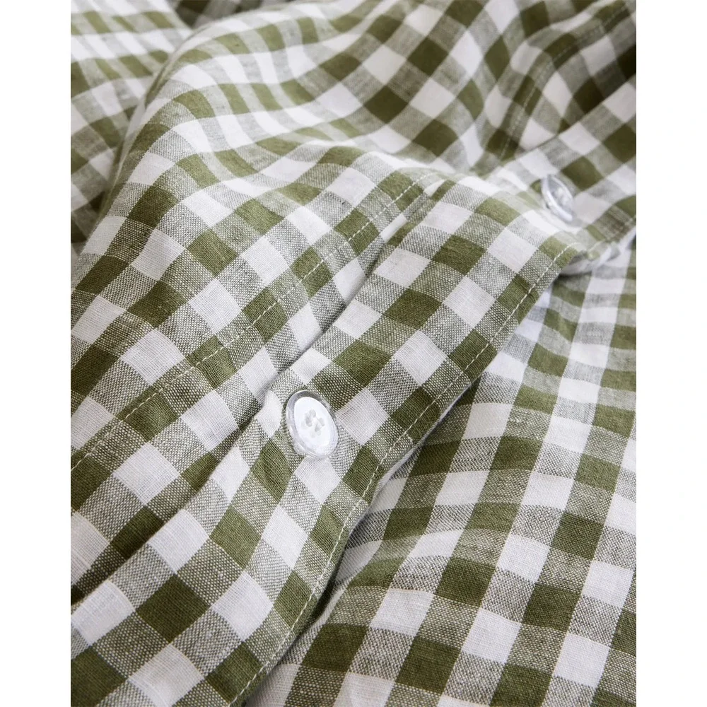 Quince Organic Cotton Gingham Duvet Cover Set Size Full Queen Olive Green NEW